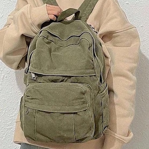 SAC À DOS / SAC À DOS en toile - 100 % coton dans un joli caramel vintage ou vert armée. des poches à gogo !
