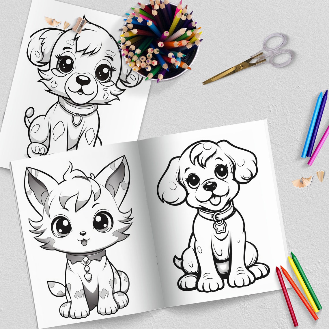 Cute Pet Coloring Pages, Printable PDF Sheets, Instant Download, Dog ...