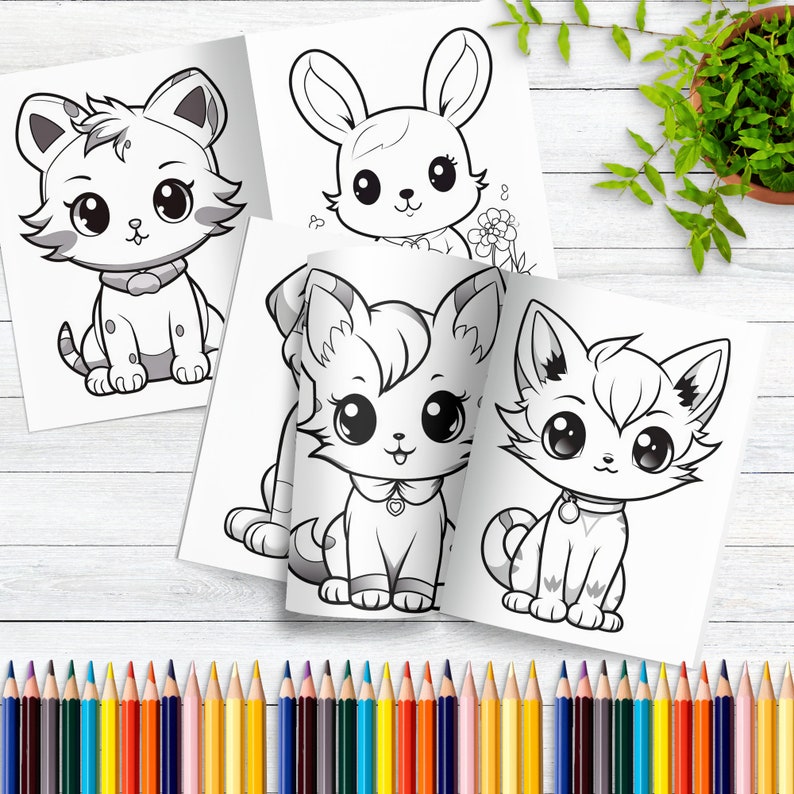 Cute Pet Coloring Pages, Printable PDF Sheets, Instant Download, Dog