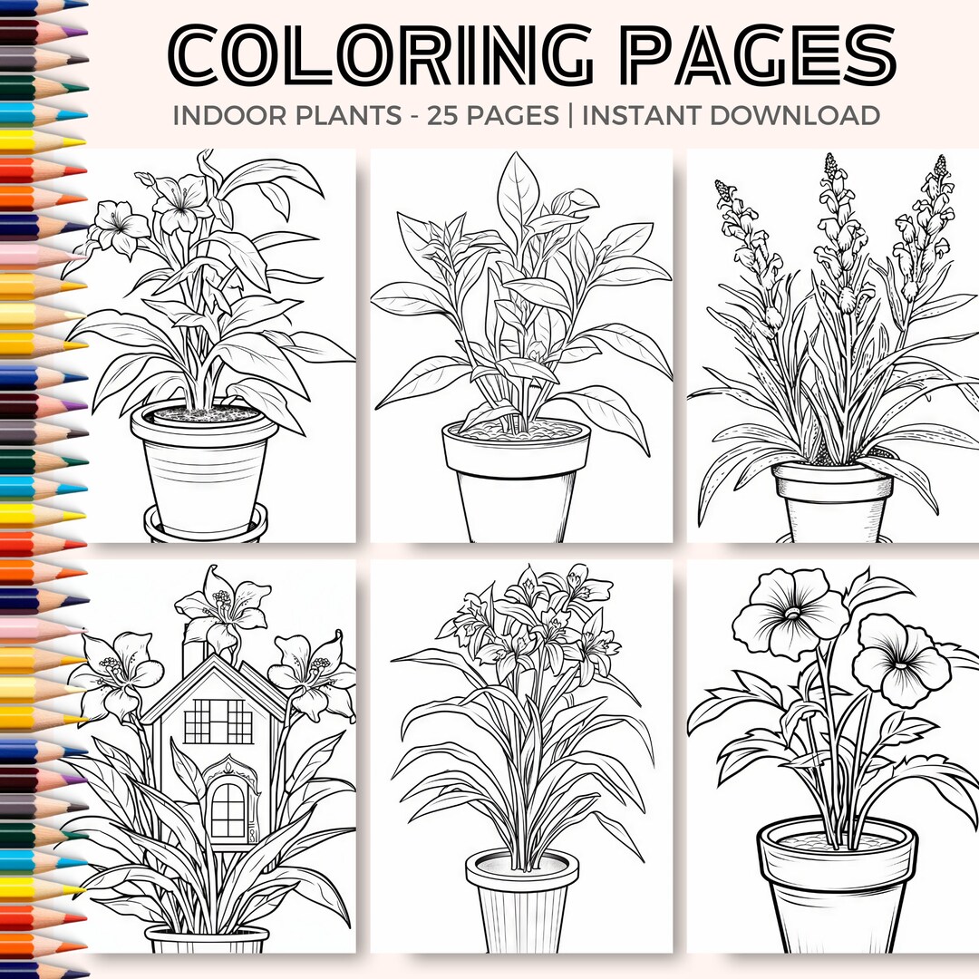 Indoor Plants Coloring Book, Adults Coloring Pages, Beautiful