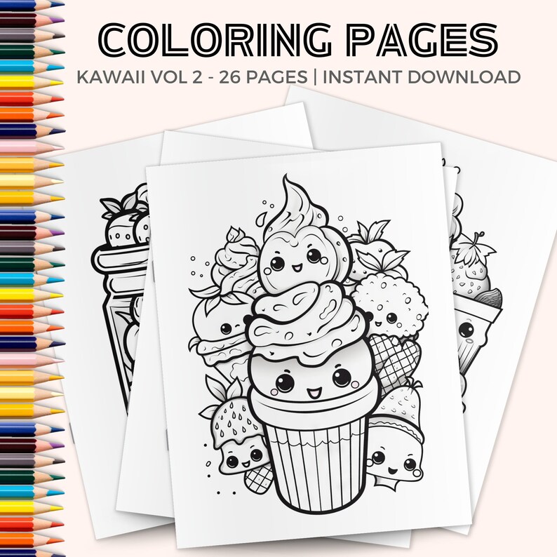 Kawaii Coloring Pages Printable PDF Cute Cawaii Instant - Etsy