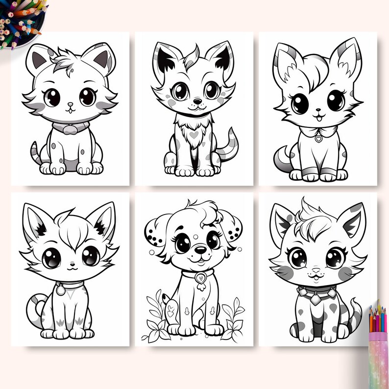 Cute Pet Coloring Pages, Printable PDF Sheets, Instant Download, Dog ...