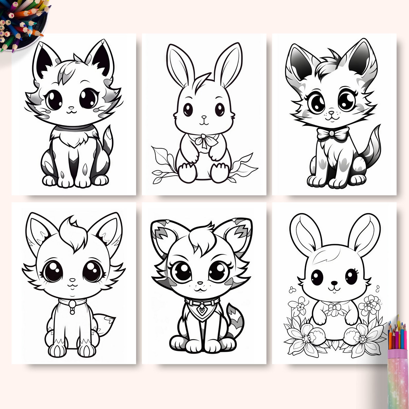 Cute Pet Coloring Pages, Printable PDF Sheets, Instant Download, Dog