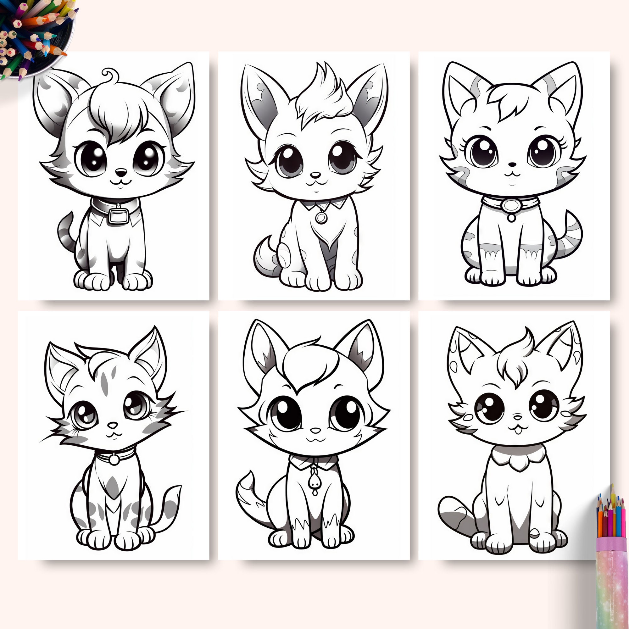 Cute Pet Coloring Pages, Printable PDF Sheets, Instant Download, Dog, Cats, Rabbit Cute Coloring