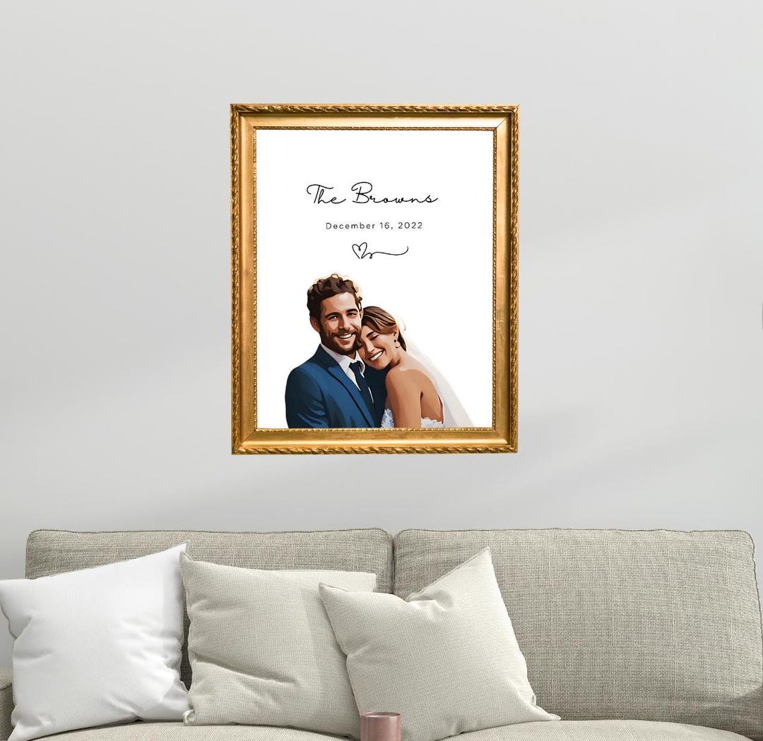 Custom Wedding Portrait With Names and Date Personalized Couple Wall ...