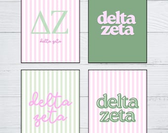 Láminas de arte mural de la hermandad Delta Zeta / Decoración rosa y verde para dormitorio (descarga digital)