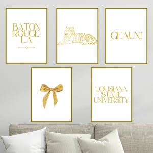 LSU Tigers Wall Art Prints: Gold Dorm Decor (Digital Download, 5-Pack)