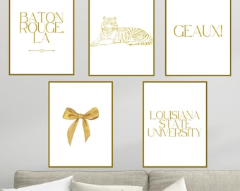LSU Tigers Wall Art Prints: Gold Dorm Decor (Digital Download, 5-Pack)