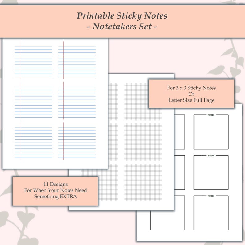 Notetakers Set | Printable 3 X 3 Sticky Note Templates - Etsy