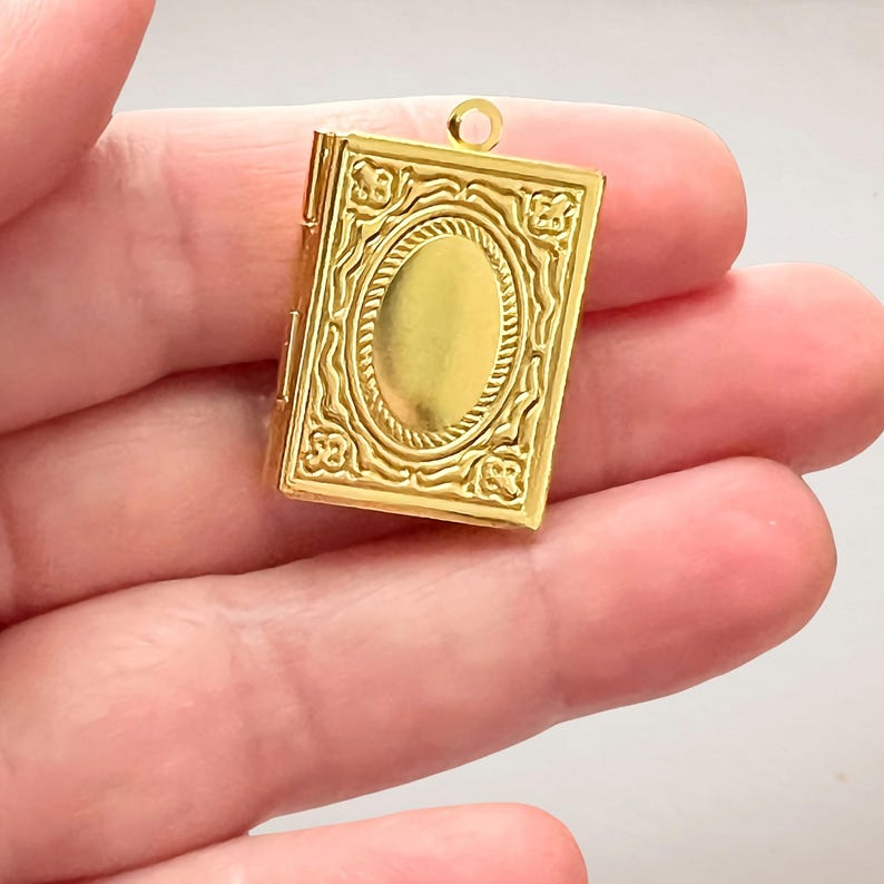 Gold Book Locket Charm for Necklace Book Charm for Jewelry Making Gold Locket Pendant Jewelry Supply Gold Journal Charm Gift for Book Lovers image 5
