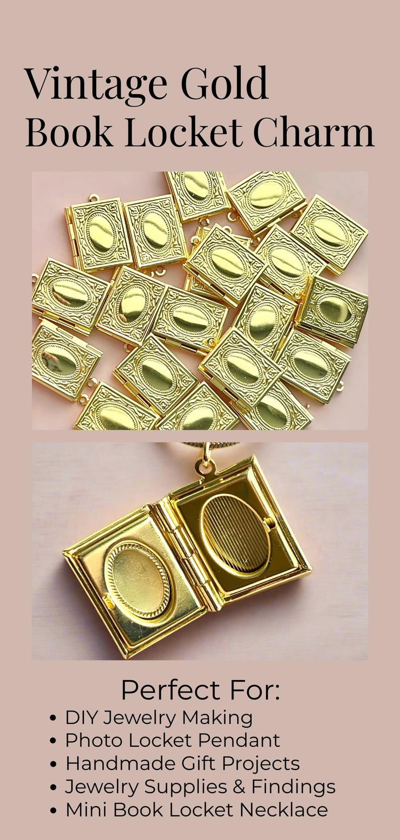 Gold Book Locket Charm for Necklace Book Charm for Jewelry Making Gold Locket Pendant Jewelry Supply Gold Journal Charm Gift for Book Lovers image 11