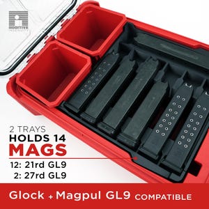 Milwaukee PACKOUT用収納インサート | Glock / Magpul GL9マガジン14本+OEMバケットを収納可能