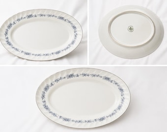 Vintage Noritake Royal Blue Oval Serving Platter Fine China Floral Silver Trim Serving Tray Elegant Blue White Dinnerware Cottagecore Table