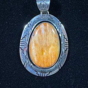 Navajo Spiny Oyster Pendant Sterling Silver Signed T.S. Vintage