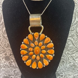 Spiney Oyster Large Pendant IHMSS Navajo Jon McCray Sterling Silver signed Navajo Artist 87 grams