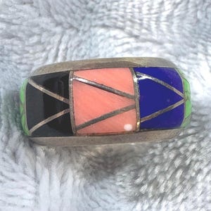 Channel Inlay Navajo Turquoise Multi Stone Whole Band Ring Size 9