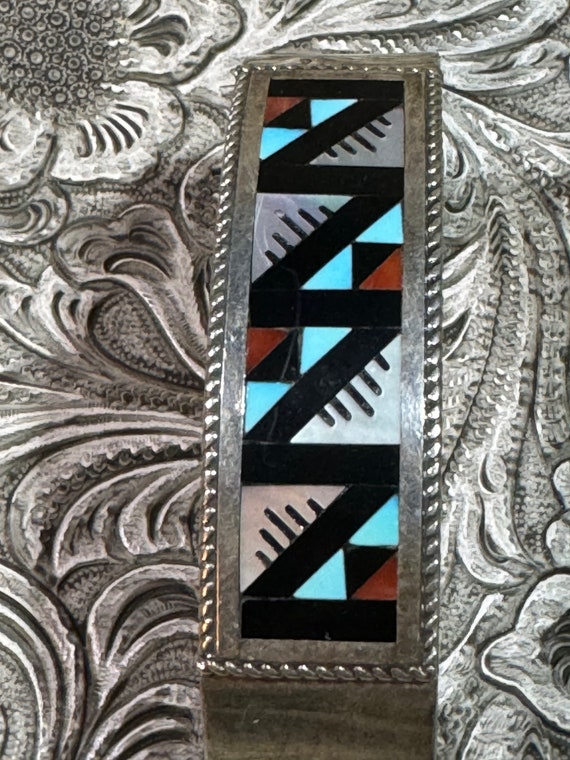 Vintage Zuni Inlay Cuff Bracelet: Turquoise, Cora… - image 8