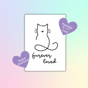 Furever Loved, toujours manqué, souvenir à jamais, carte de sympathie pour la perte d'un animal de compagnie, pont arc-en-ciel, deuil d'un animal de compagnie, condoléances, chat, chaton
