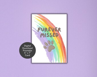Fürever Verpasst | Für immer erinnert | Haustier Verlust Beileid Karte | Regenbogen-Brücke | Haustier Trauer | Beileid | Katze | Hundeverlust