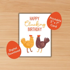 Happy Clucking Birthday Punny Greeting Card, Best Friend, Best Hens, Happy Birthday, Printable Card, Digital Download, Chicken Lover, Funny