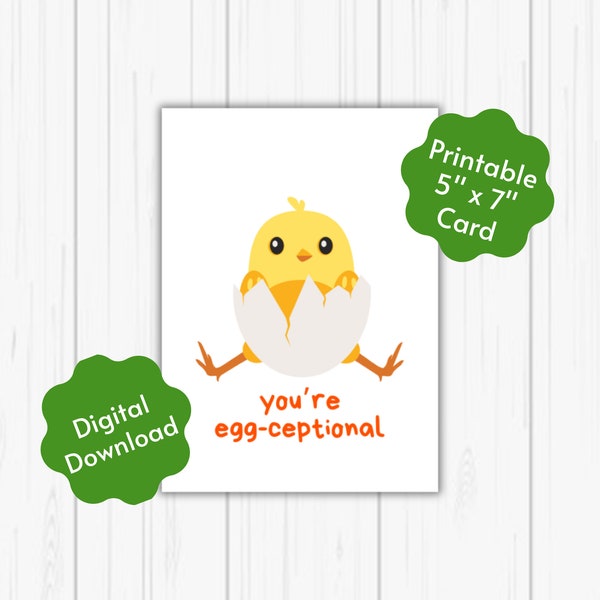 You're Egg-ceptional Chick Egg Pun Greeting Card, Encouragement, Boss, Teacher, Child, Any Occasion, Chicken Lover, Punny Printable