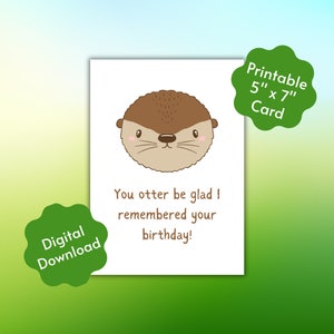 You Otter Be Glad I Remembered Your Birthday, Sassy Otter Birthday Card, Printable Digital Download, Otter Pun, Punny Greeting Card, Bday