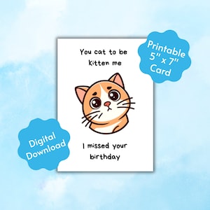 Hai Cat to Be Kitten Me Mi sono perso il tuo biglietto d'auguri di compleanno, download digitale stampabile in ritardo, Punny, qualcuno di speciale, celebrazione