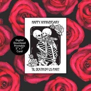 Feliz aniversario hasta que la muerte nos separe Tarjeta de felicitación / Descarga imprimible / Halloween / Octubre / Aniversario / Esqueletos / Humor negro divertido