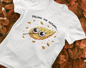 Montrez votre esprit d'automne : T-shirt à feuilles « Falling for Autumn ». Adorable design de feuille en édition limitée !