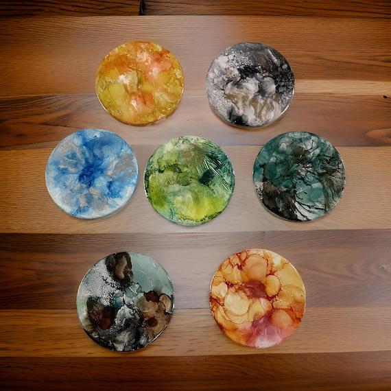 Hand-Painted Coasters Set: Artistic Home Decor, Drink Coasters