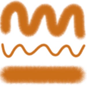 May include: Three distinct orange shapes with a fuzzy, textured appearance. The top shape is a large wave, the middle shape is a thinner, more frequent wave, and the bottom shape is a solid, elongated rectangular bar with rounded edges.