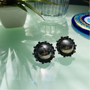 Art Deco Vintage Sterling Silver Rope Round Flower Screw-Back Earrings