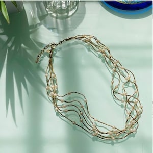 Monet Vintage Costume Jewelry Faux Pearl Gold Tone Multi-strand Five Strand Necklace