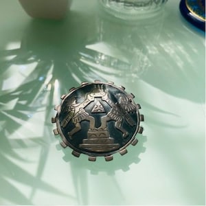 Modernist Vintage Aztec Design Sterling Silber mexikanische große Brosche und Anhänger