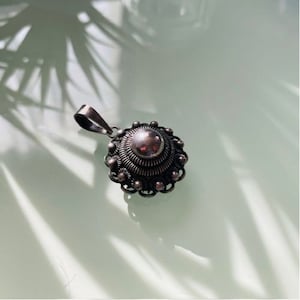 Vintage Large Round Silver 12 Silver Balls Intricate Filigree Design Back Round Pendant