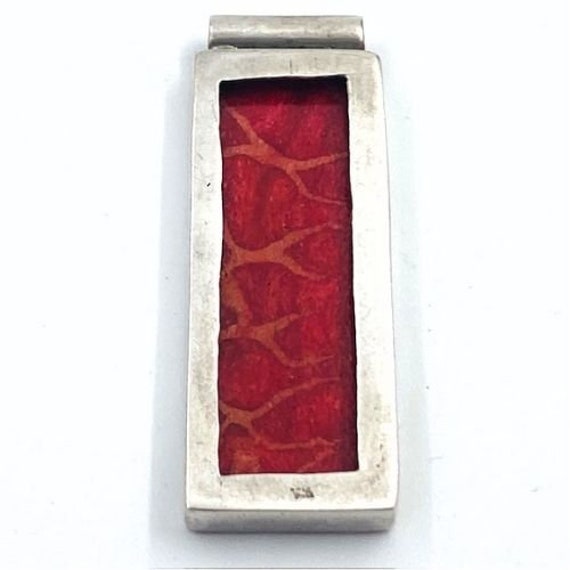 Handmade Vintage Sterling Silver Deep Red Rectang… - image 7