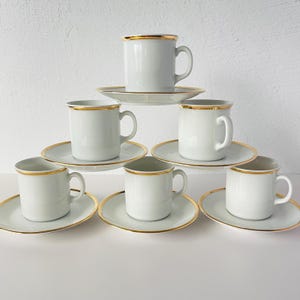 Vintage Kronester Bavaria West-Germany White Porcelain Gold Rim | Demi Tasse Espresso Coffee Cups and Saucers Set of 6 | Made in Germany