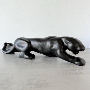 Large Vintage Matte Black Panther Figurine - Ceramic Cat Sculpture Statue | Made in Canada