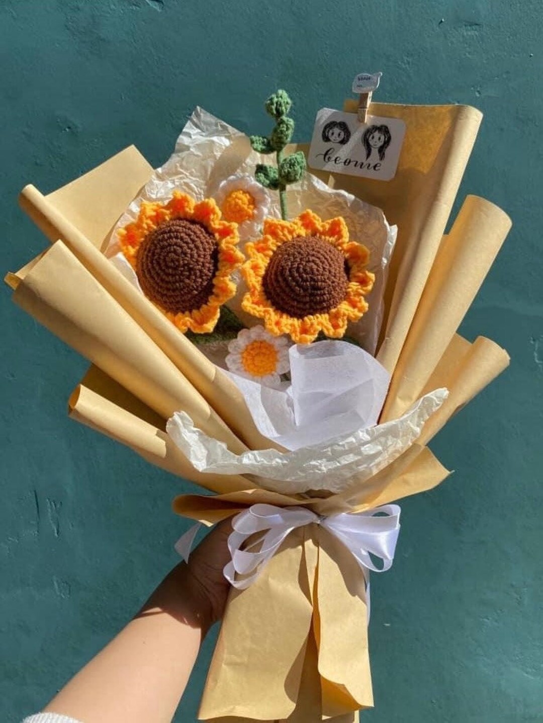 Handgehäkelter Blumenstrauß Aus Baumwolle – Sonnenblume, Tulpe, Rosen In Lila, Immerblühende Deko