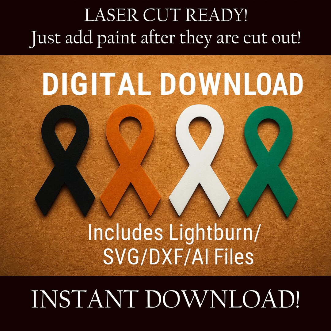 Laser Cut Cancer Ribbon Ornament – SVG DXF AI Lightburn Files (digital ...
