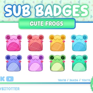 Cute Frog Twitch Sub Bit Badges / Kawaii Frogs / Subscription Bit Badge Pack 8pc