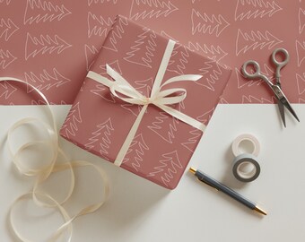 Roze en witte kerstboom inpakpapier, verjaardagscadeauverpakking, set van 3, moderne vakantie, vriendcadeauverpakking