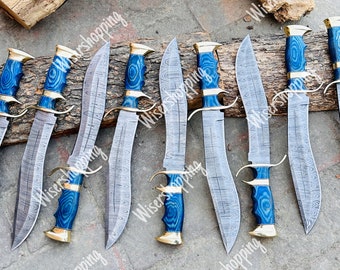 10 Piece Lot Custom Handmade Damascus Steel Beautiful Handle Bowie Knives, Outdoor Bowie, Hunting Bowie, Hand Forged Bowie - Men's Gift