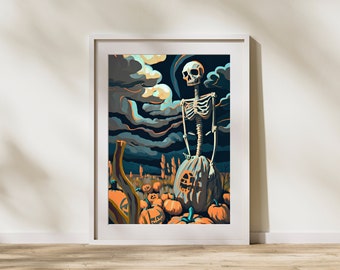 Trendy Halloween Decor, Wall Art, Skeleton, Printable, Vintage Halloween, Gallery Wall, Skeleton Poster, Halloween Poster, Digital Art