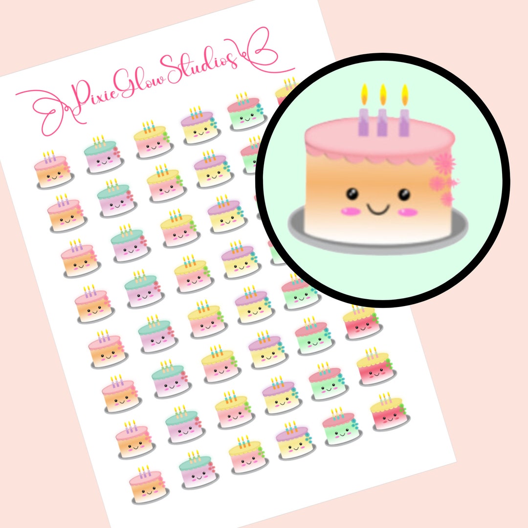 Cute Kawaii Birthday Cake Planner Stickers - Matte Planner Stickers ...