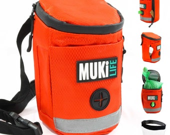 MUKi Life Dog Walking Trek Pouch Poop Carrier - For Waste, Treats, Bags and More - with Easy Clean Removable Liner - Flame Orange