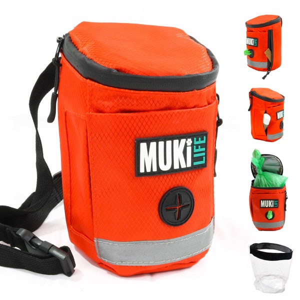 MUKi Life Dog Walking Trek Beutel Poop Carrier - Für Kot, Leckerli, Taschen und Mehr - mit Easy Clean Herausnehmbarem Liner - Flame Orange