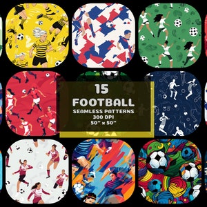 Set of 15 Football Seamless Patterns | Soccer Sports Backgrounds | PNG | Digital Paper, Printable, Repeating Pattern Fill, Fabric Printing