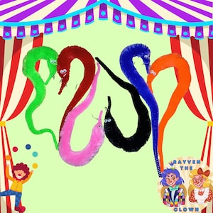 May include: A set of six colorful, bendable, fuzzy worm toys. The worms are in various colors, including green, red, pink, blue, black, and orange. The worms are arranged in a circle, with their tails pointing towards the center. The worms are a popular toy for children and adults alike.