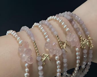 Perlen mit tanzendem rosa facettierten Premium Rosenquarz in 14k Gold fill